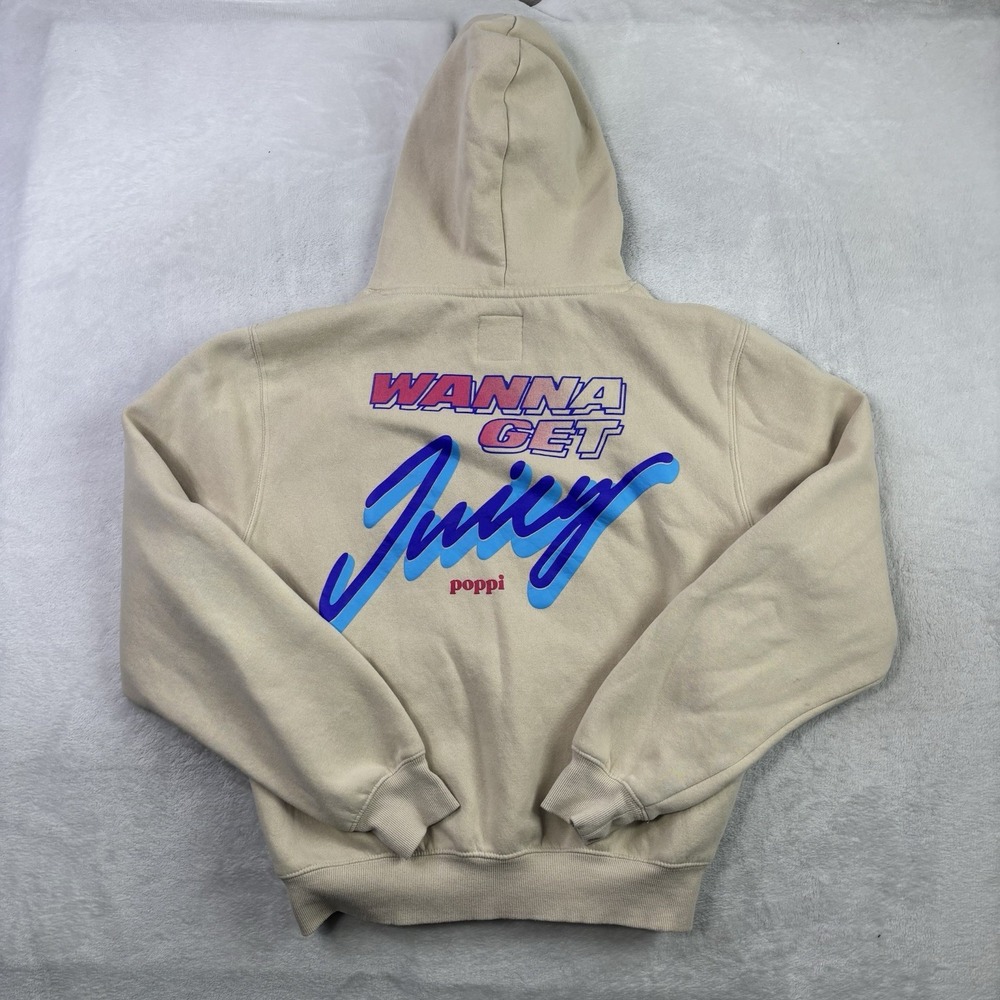 Poppi Target Wanna Get Juicy Beige Pullover Long Sleeve Fleece Hoodie Small